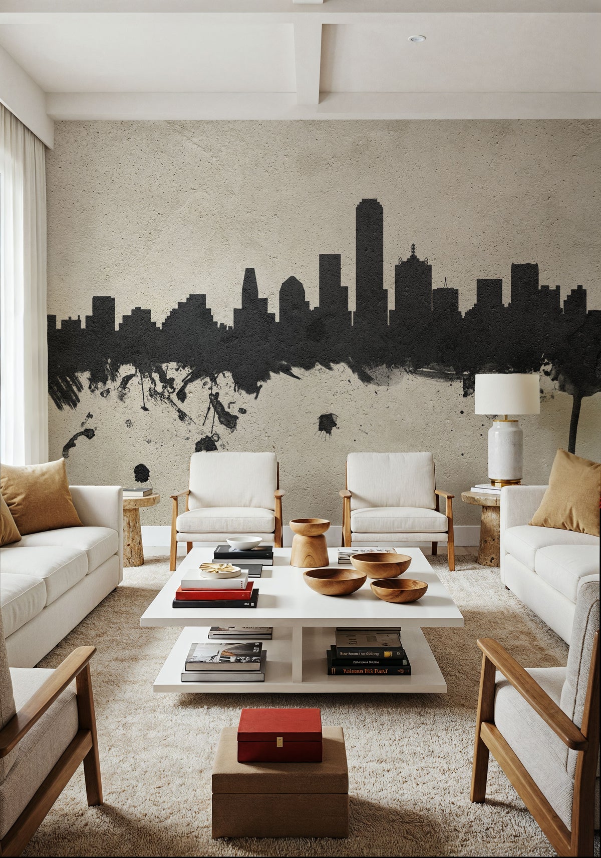 Dallas Skyline Concrete Mural Wallpaper - room preview 06