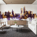 Omaha Nebraska Skyline Purple & Gold Mural Wallpaper - room preview 06