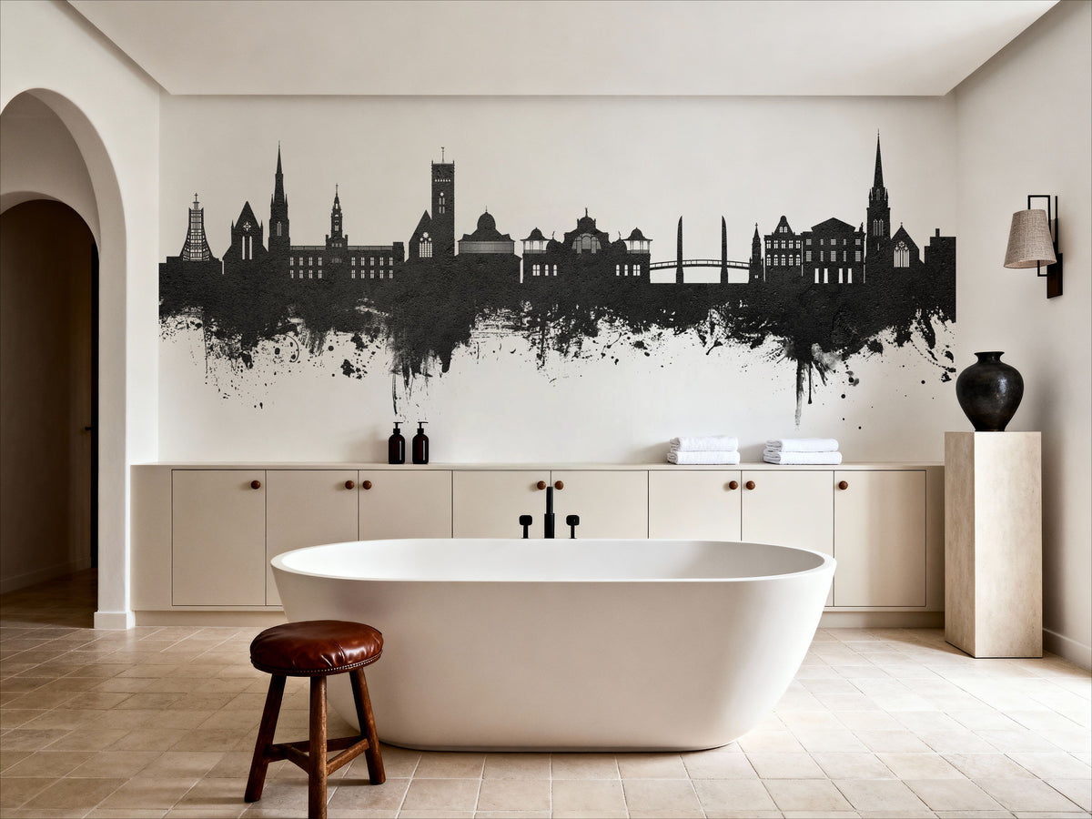 Torquay England Skyline Black & White Mural Wallpaper - room preview 06