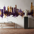Melbourne Australia Skyline Purple & Gold Mural Wallpaper - room preview 06