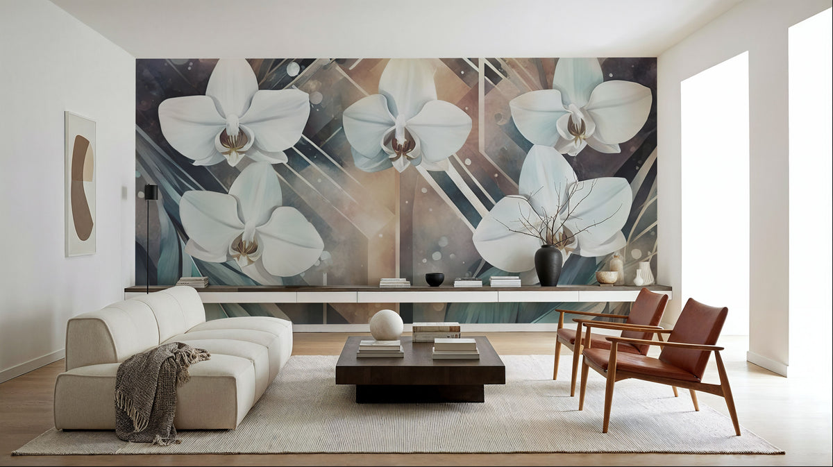 Geometry and Orchids Mural Wallpaper - room preview 06