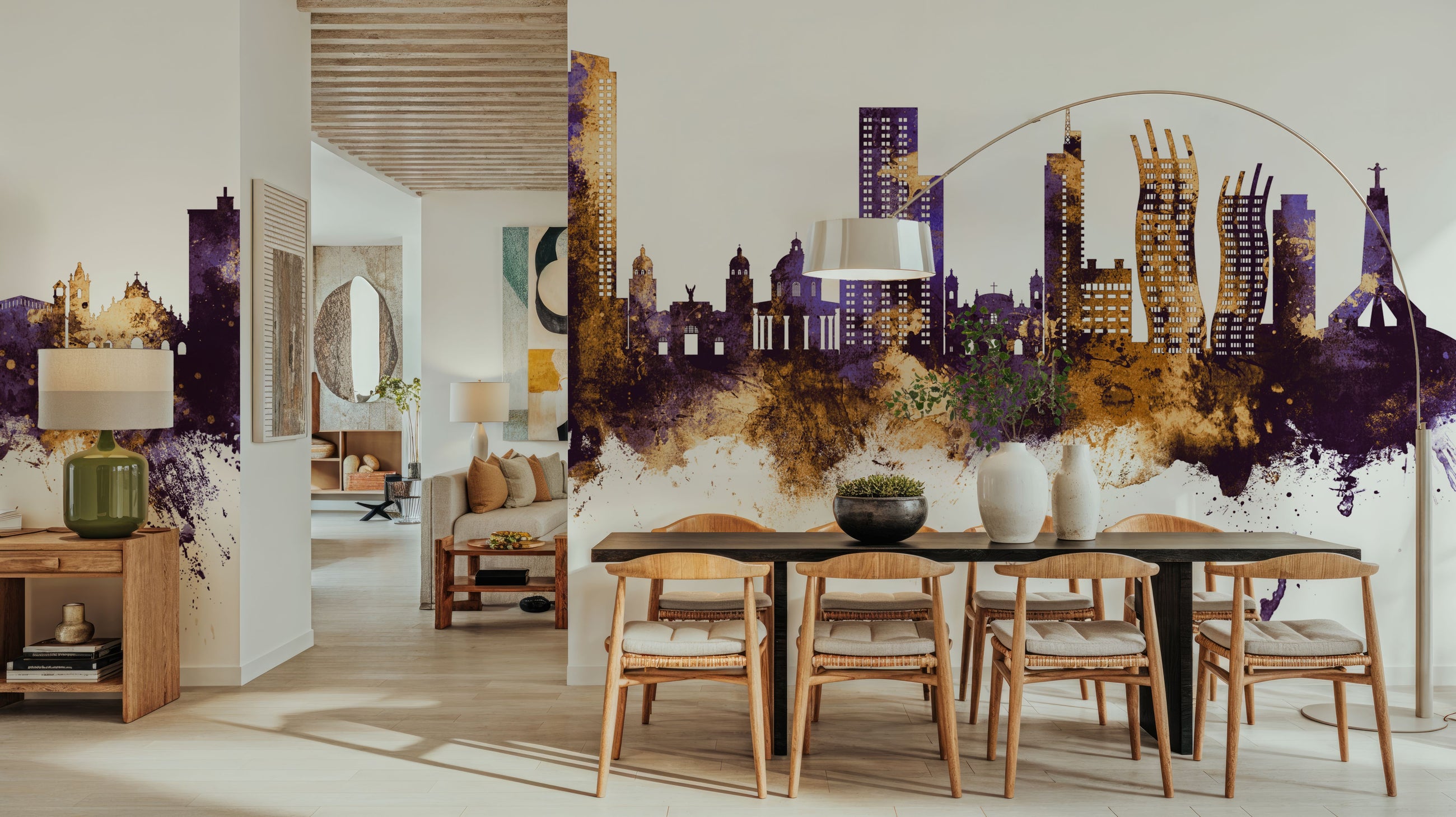 Asunción Paraguay Skyline Purple & Gold Mural Wallpaper