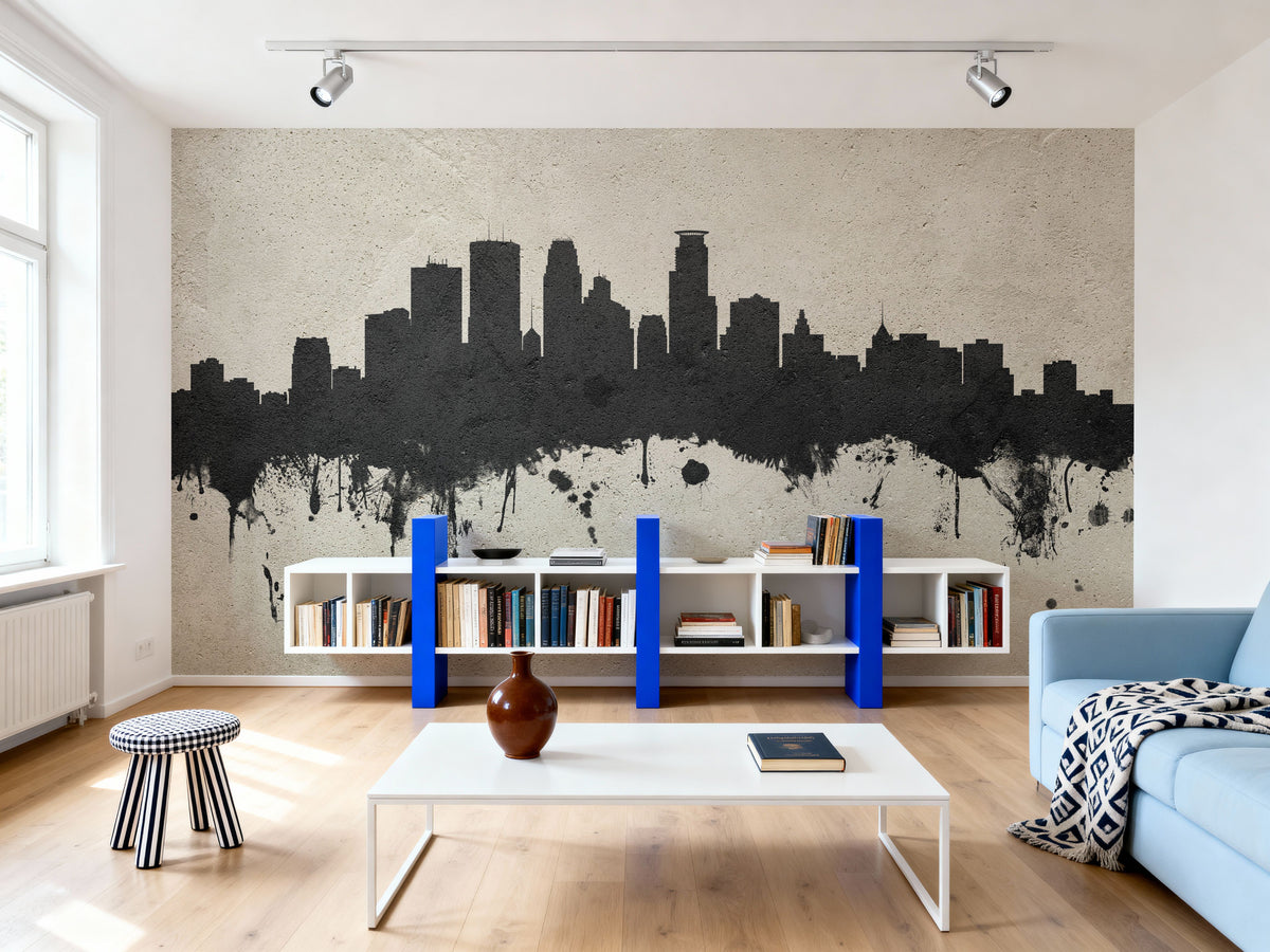 Minneapolis Minnesota Skyline Concrete Mural Wallpaper - room preview 06
