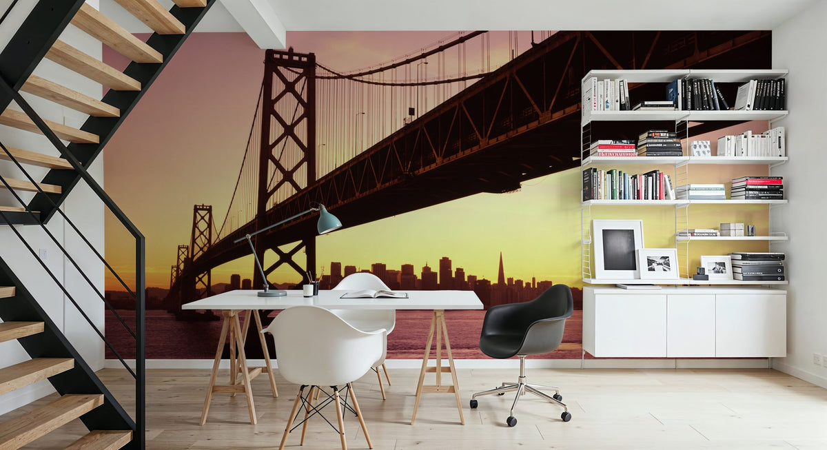 Sunset Silhouette Bridge Mural Wallpaper - room preview 06