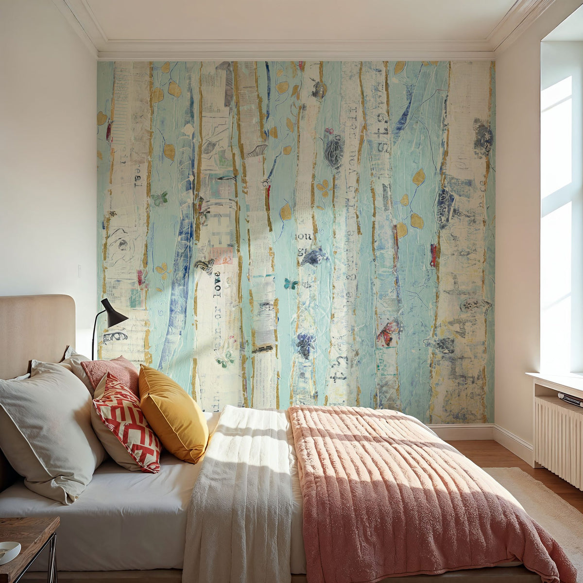 Far From Blue III Gold Leaves Mural Wallpaper - room preview 06