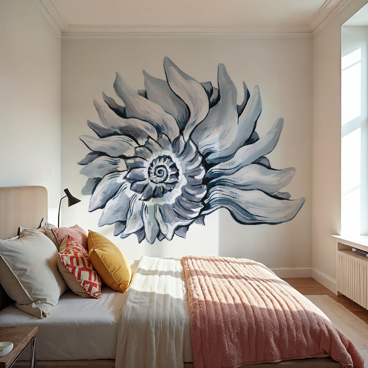Coastal Imperial Shell Navy Mural Wallpaper - room preview 06