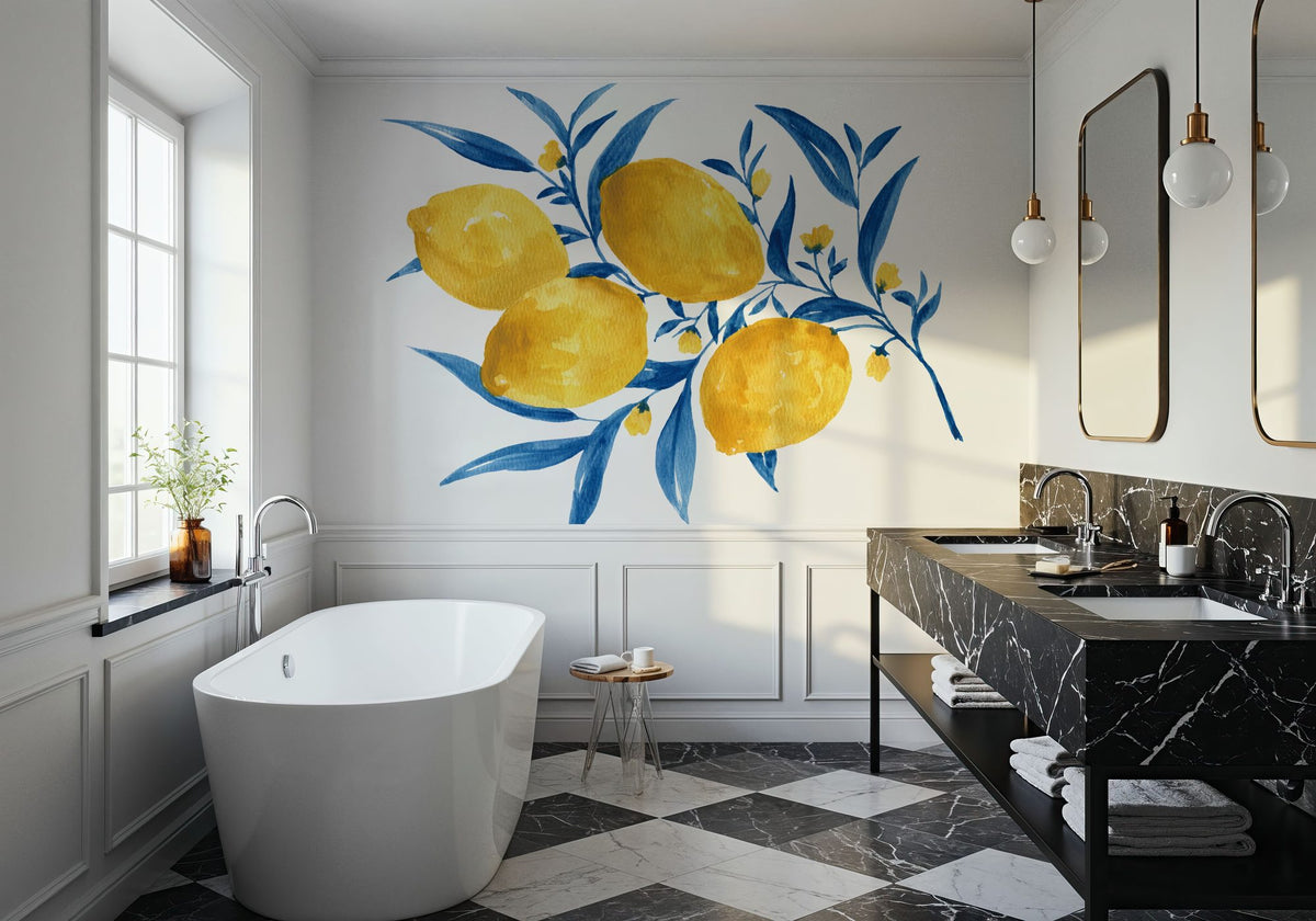 Blue Leaf Lemons I Mural Wallpaper - room preview 06