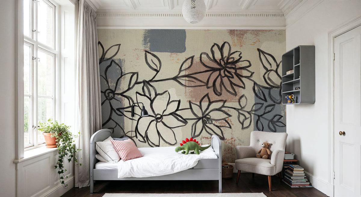 Scandinavian Floral Mural Wallpaper - room preview 06