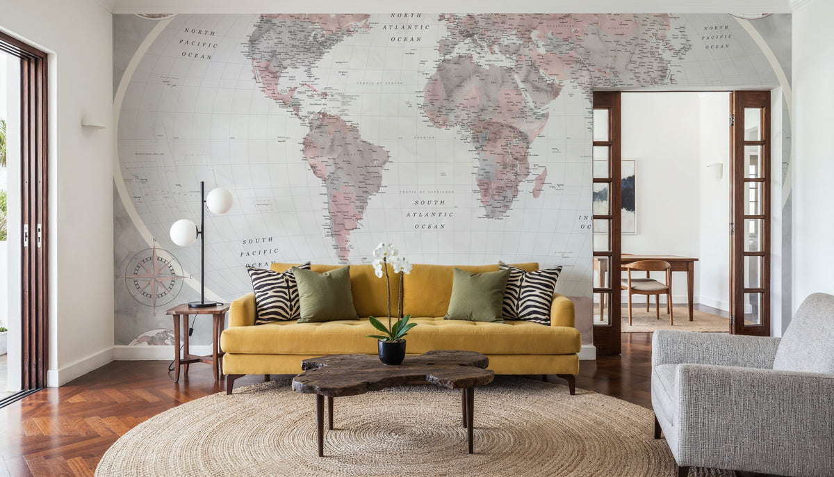 World Map Atlas Red Mural Wallpaper - room preview 06
