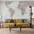 World Map Atlas Red Mural Wallpaper - room preview 06