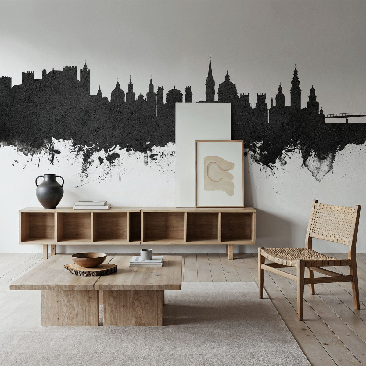 Salzburg Austria Skyline Black & White Mural Wallpaper - room preview 06