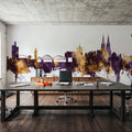 Cologne Germany Skyline Purple & Gold Mural Wallpaper - room preview 06