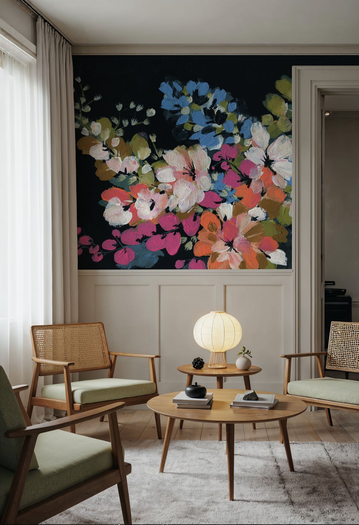 Midnight Floral Mural Wallpaper - room preview 06