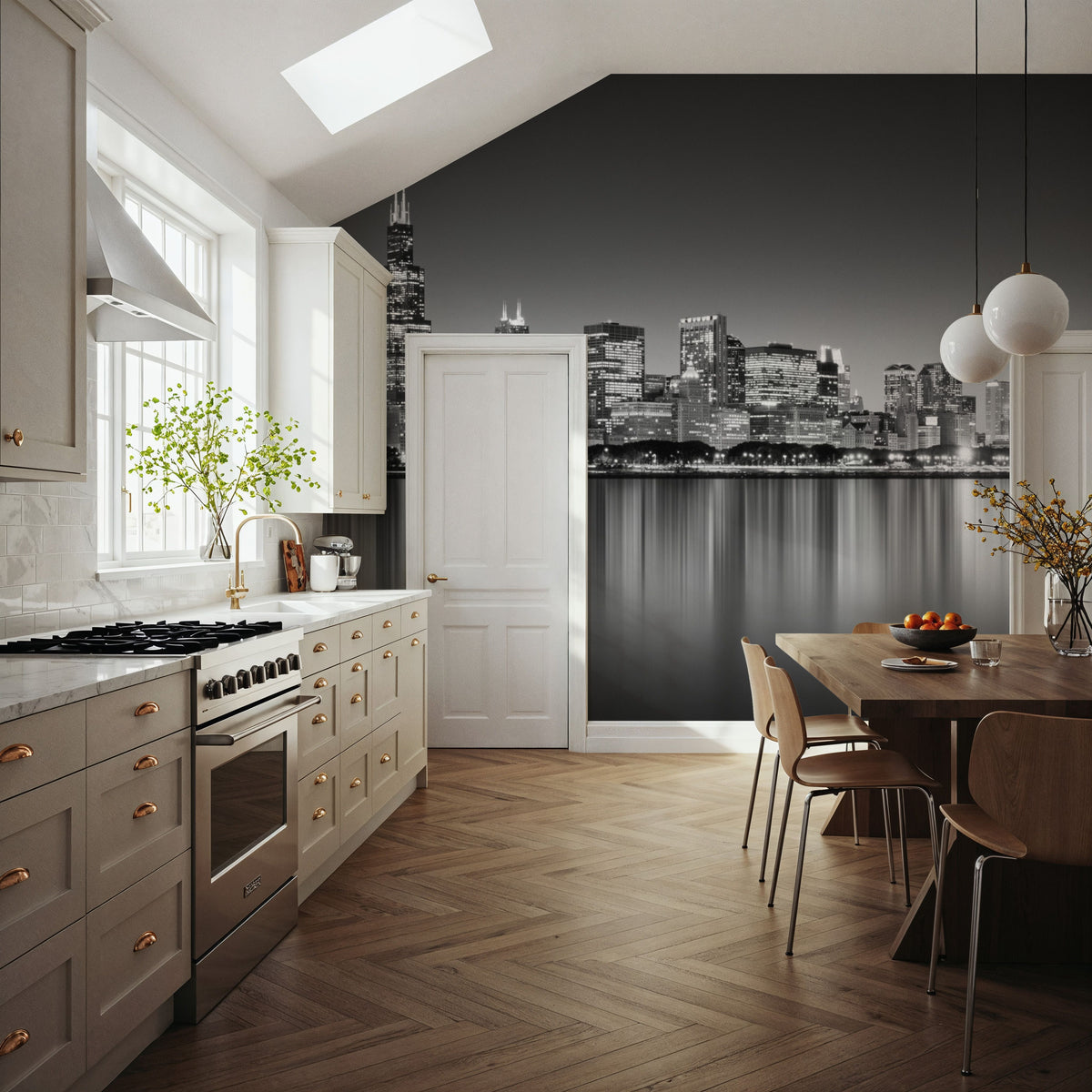 Urban Mirror Skyline Mural Wallpaper - room preview 06