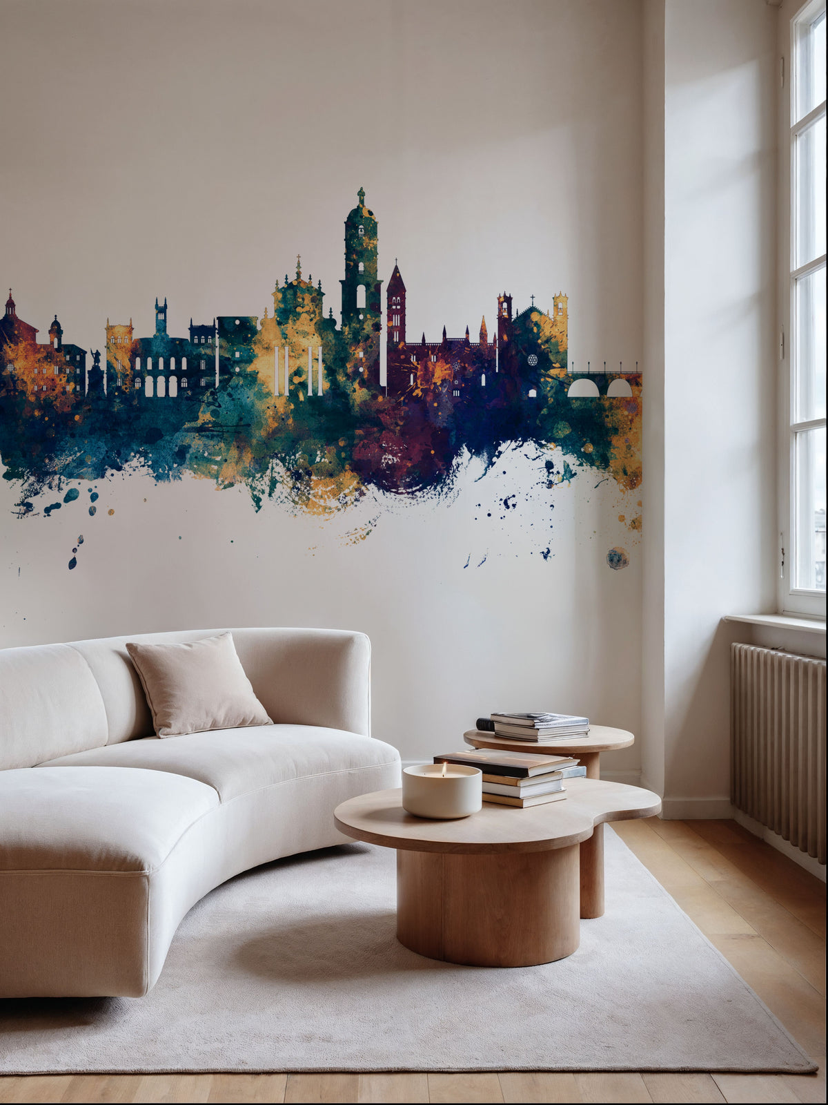 Valladolid Spain Skyline Blue & Bronze Mural Wallpaper - room preview 06