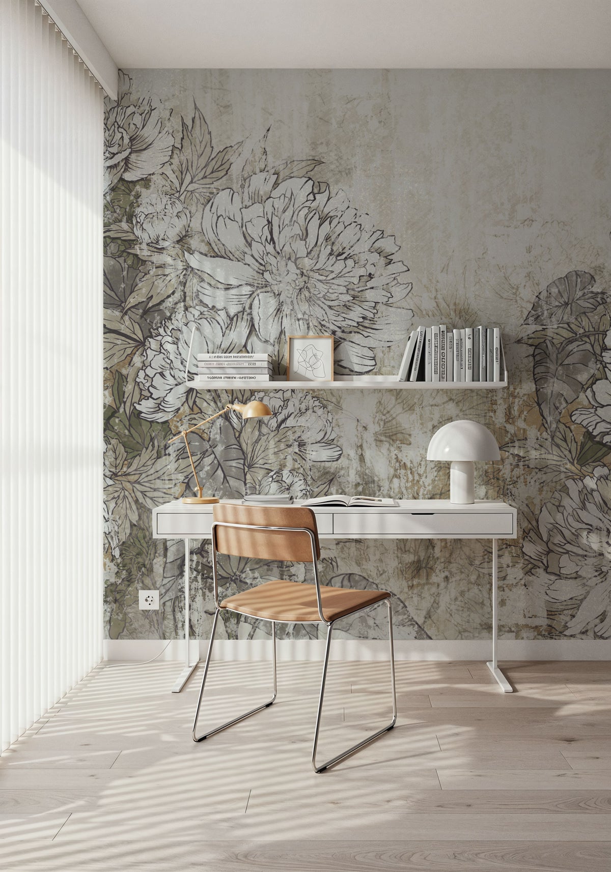 Vintage Peonies Mural Wallpaper - Neutral Tone - room preview 06