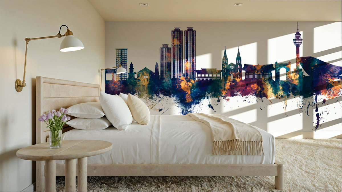 Daegu South Korea Skyline Blue & Bronze Mural Wallpaper - room preview 06