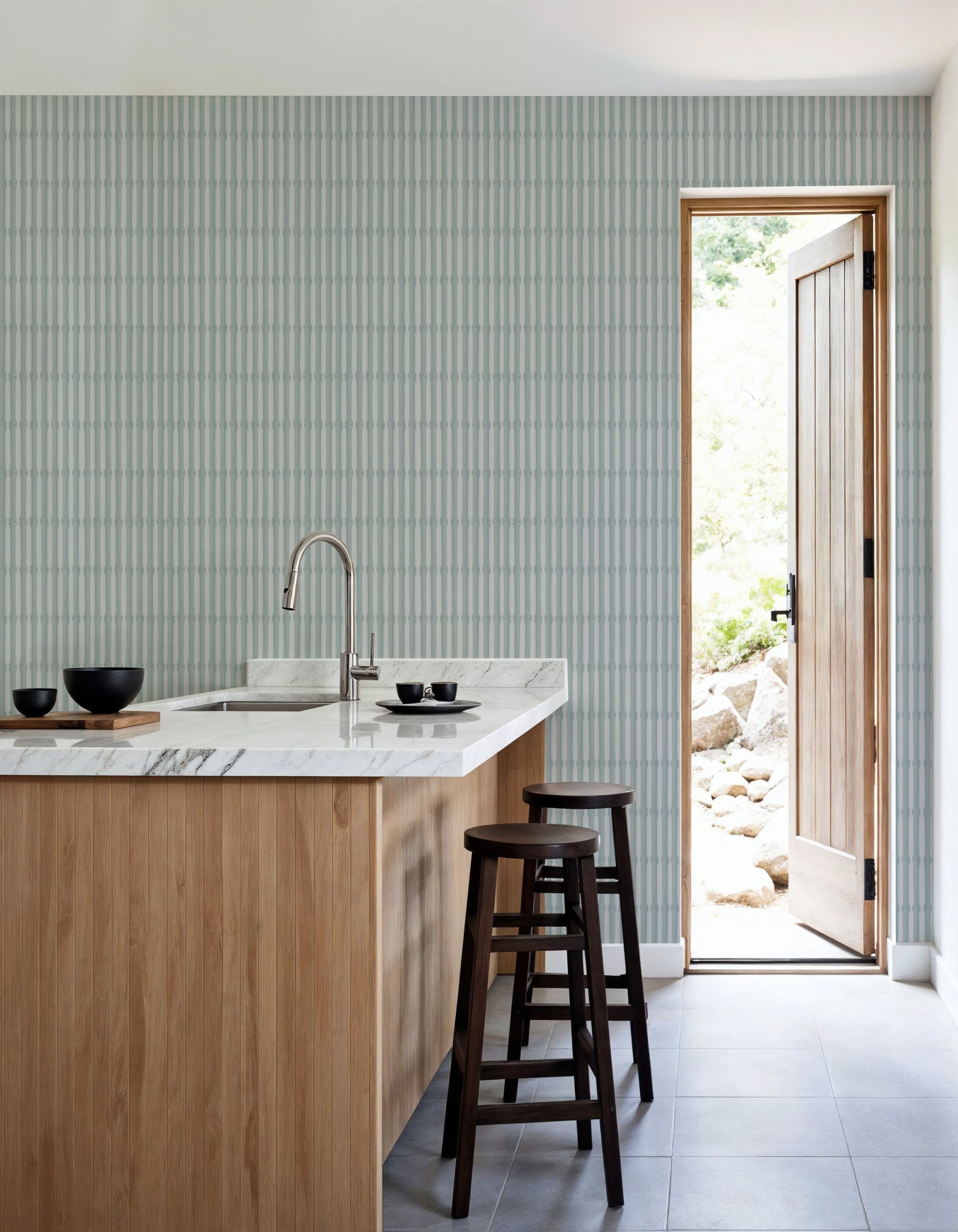 Bamboo Stripes, Duck Egg Mural Wallpaper
