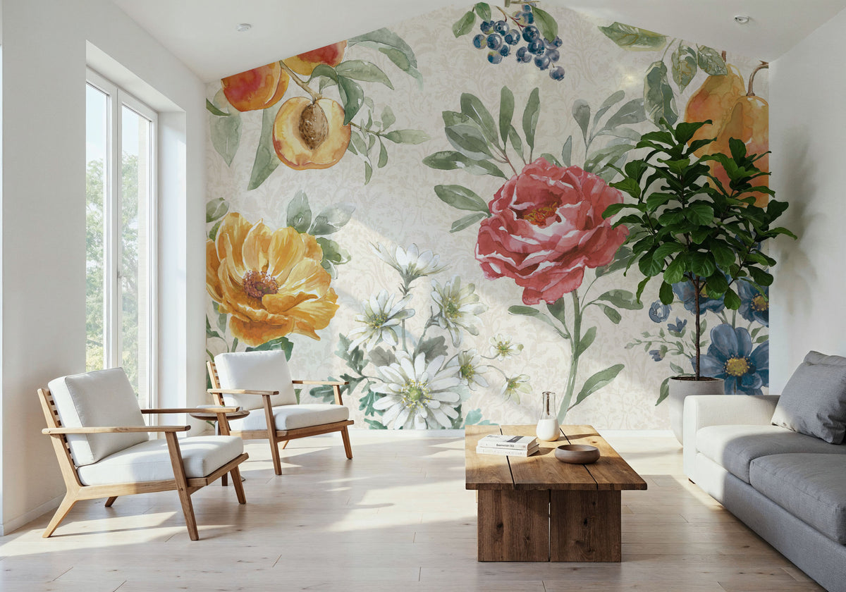 Floral Solitude White Mural Wallpaper - room preview 06