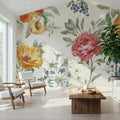 Floral Solitude White Mural Wallpaper - room preview 06
