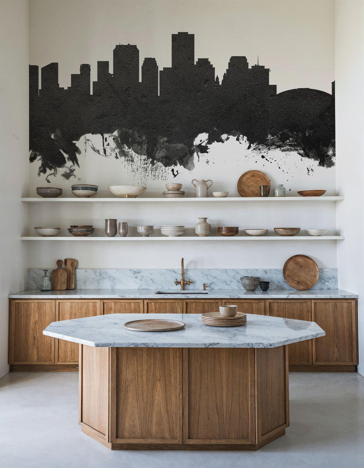 New Orleans Louisiana Skyline Black & White Mural Wallpaper - room preview 06