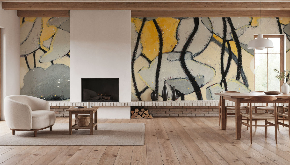 Snow Day Gray Flower Mural Wallpaper - room preview 06