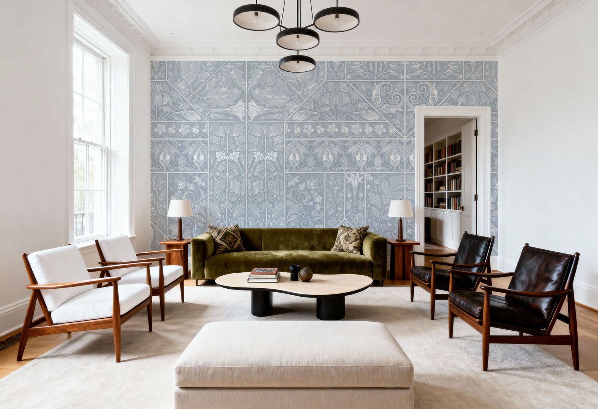 Floral Mood Blue Mural Wallpaper - room preview 06