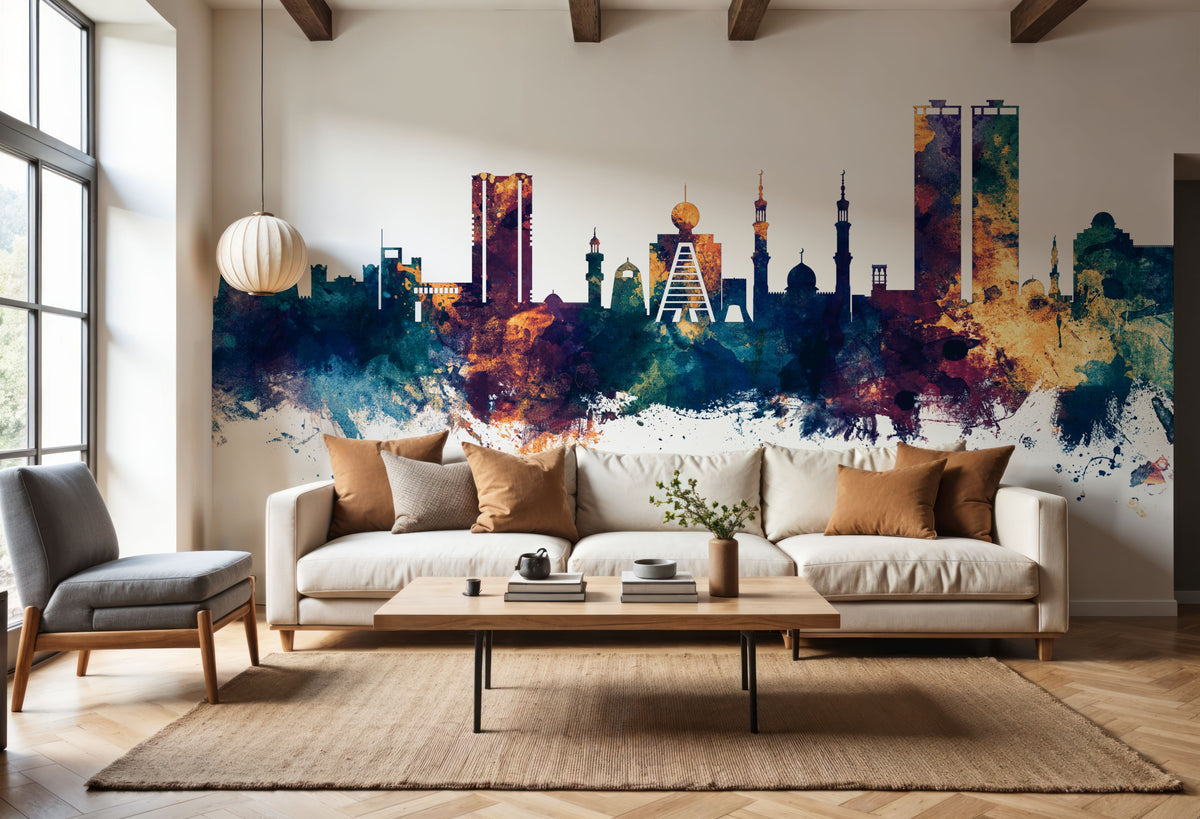 Ras Al Khaimah Skyline Blue & Bronze Mural Wallpaper - room preview 06