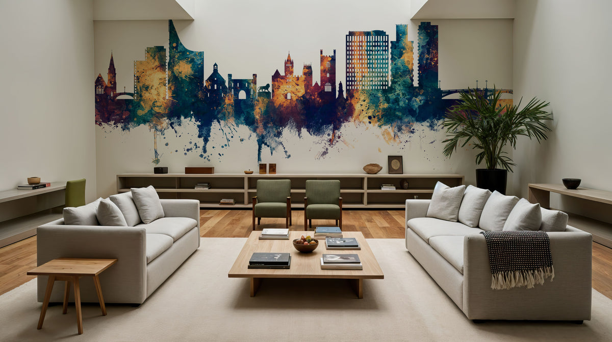 Reading England Skyline Blue & Bronze Mural Wallpaper - room preview 06