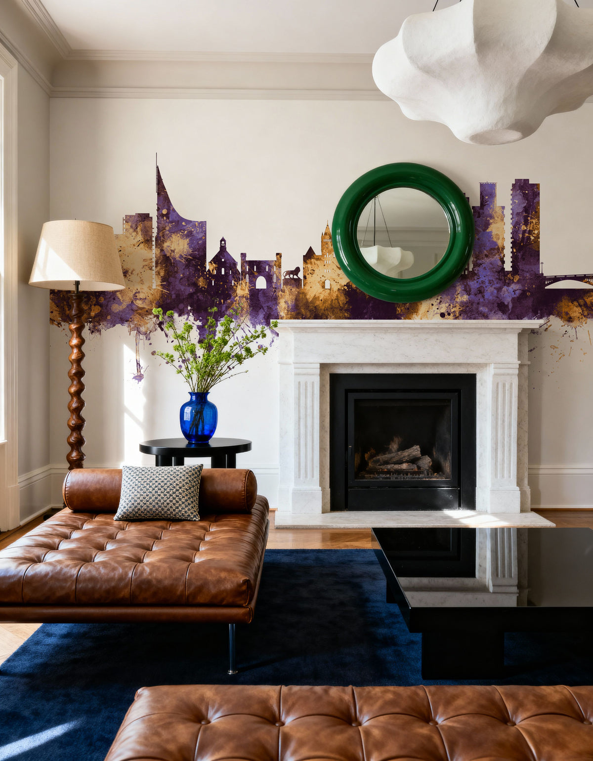 Reading England Skyline Purple & Gold Mural Wallpaper - room preview 06