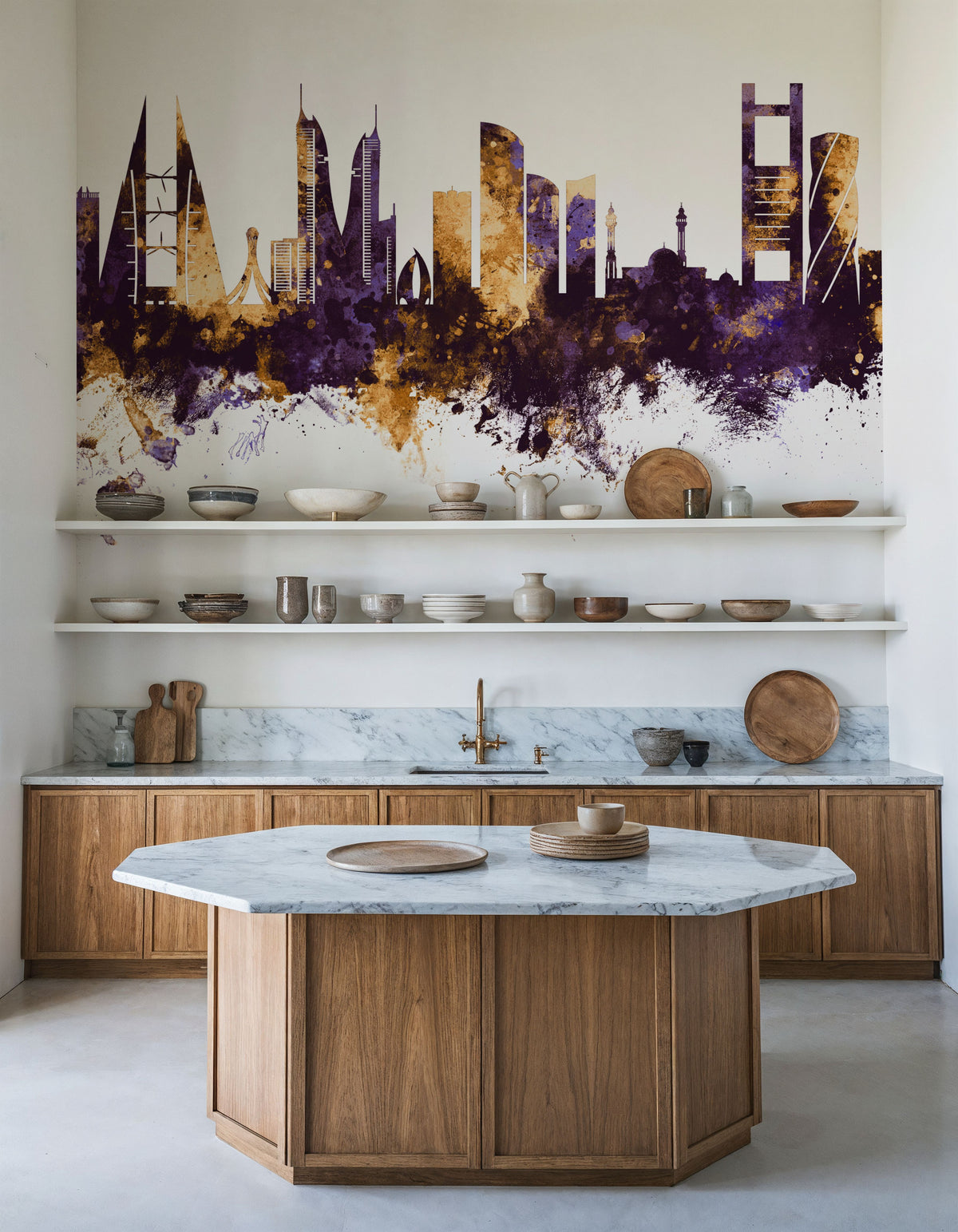 Manama Skyline Purple & Gold Mural Wallpaper - room preview 06
