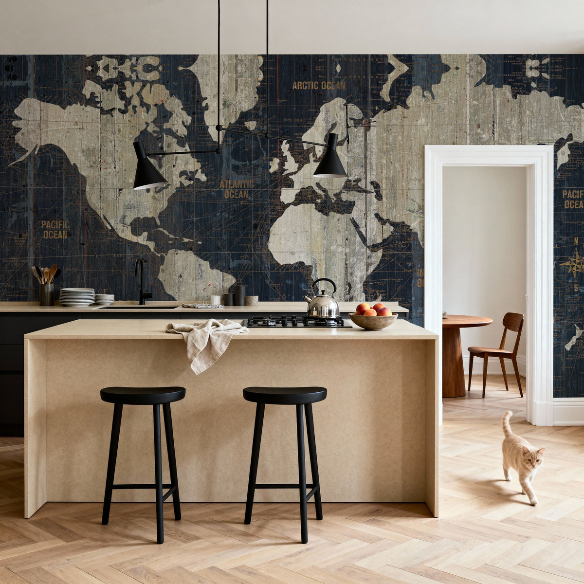 Old World Map Blue Mural Wallpaper - room preview 06