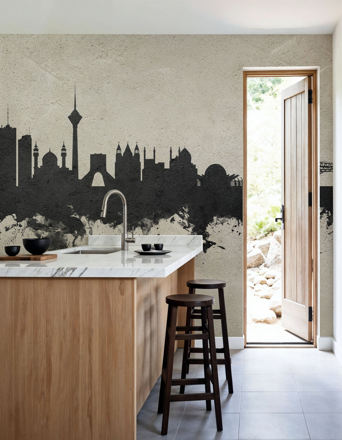 Tehran Iran Skyline Concrete Mural Wallpaper - room preview 06