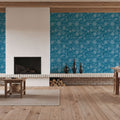 Kala Flowers White on Blue Mural Wallpaper - room preview 06