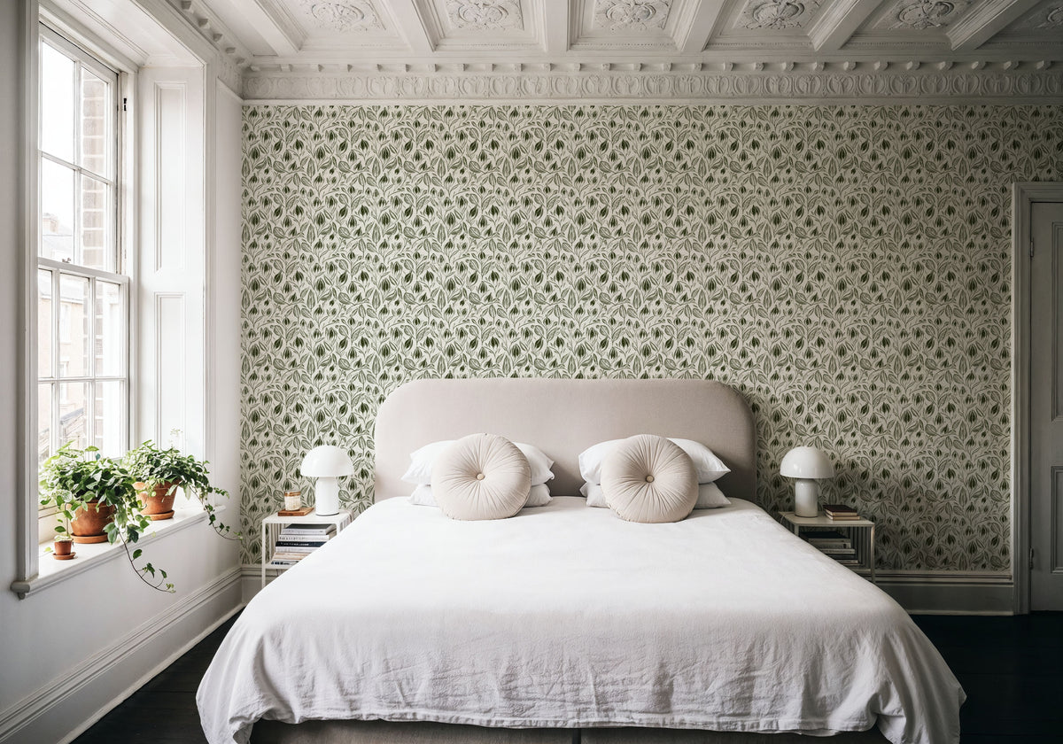 Lille, Olive Green Mural Wallpaper - room preview 06