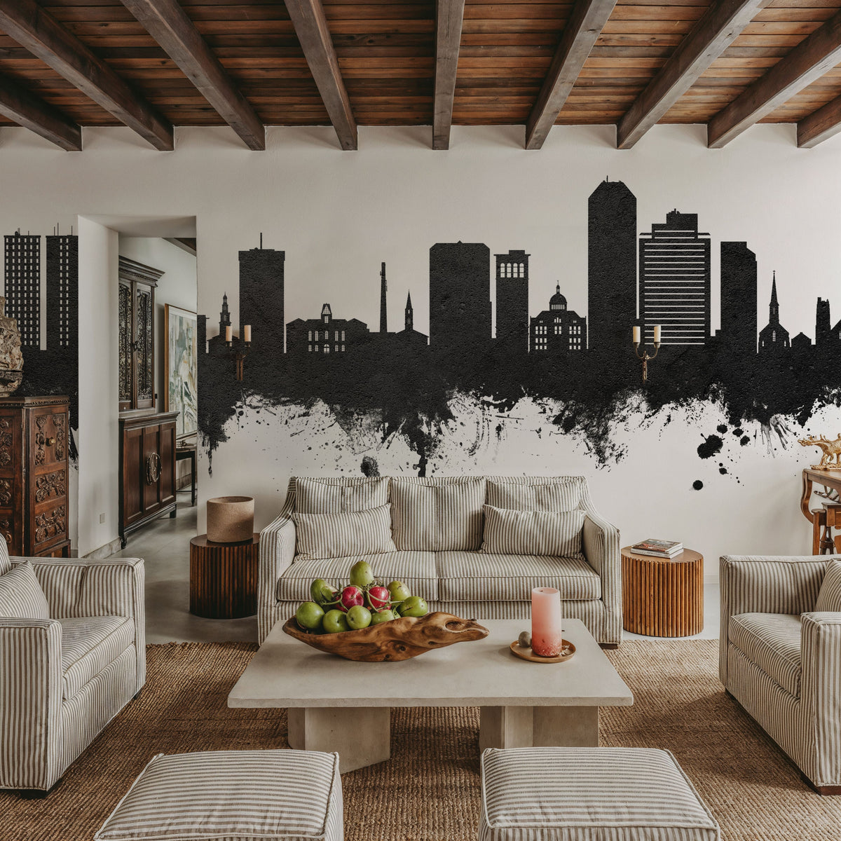 Lexington Kentucky Skyline Black & White Mural Wallpaper - room preview 06