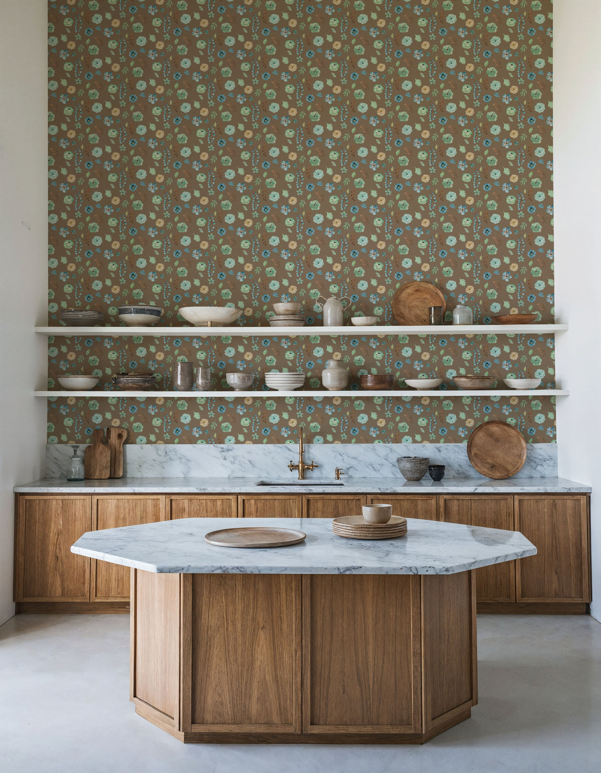 Flutterby Flowers Brown Mural Wallpaper - room preview 06