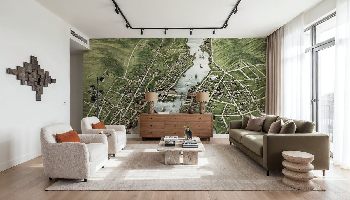 Old View of Mystic River, Connecticut, 1879 Mural Wallpaper - room preview 06