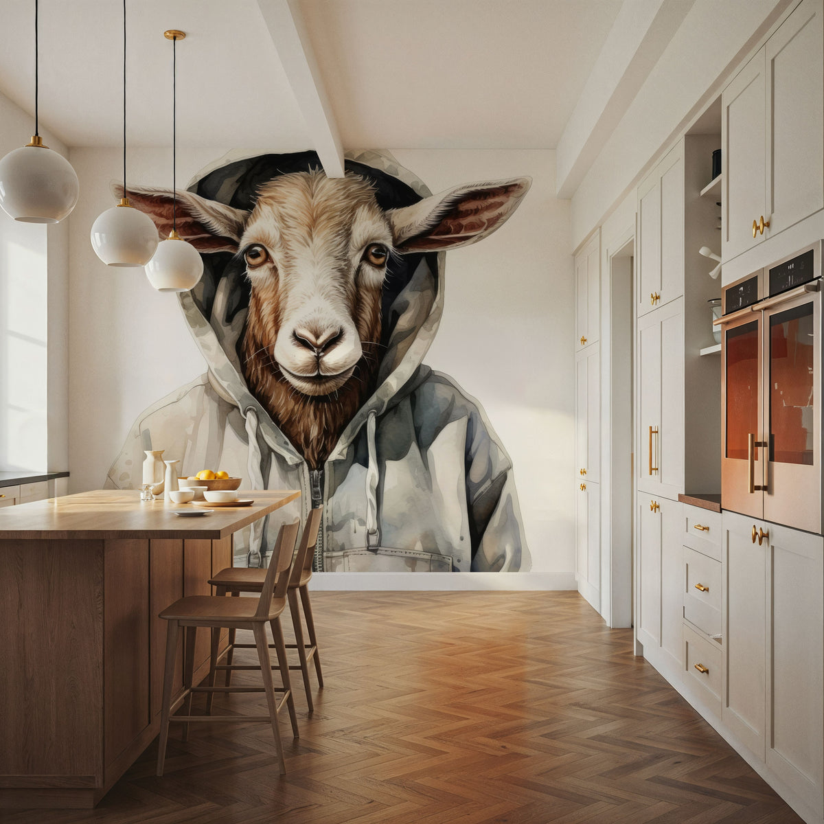 Watercolor Cartoon Goat in a Hoodie Mural Wallpaper - room preview 06