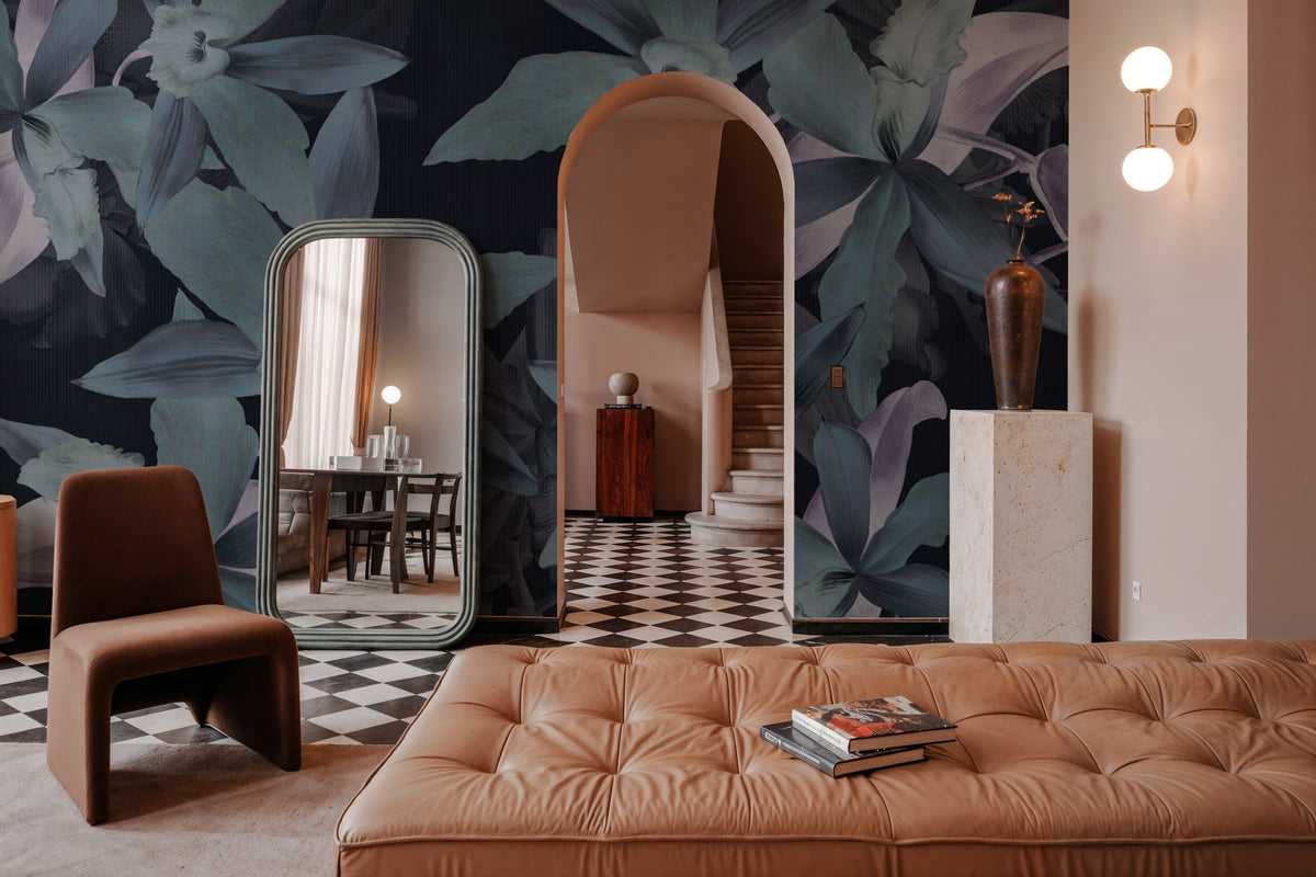 Big Orchids Dark Green Mural Wallpaper - room preview 06