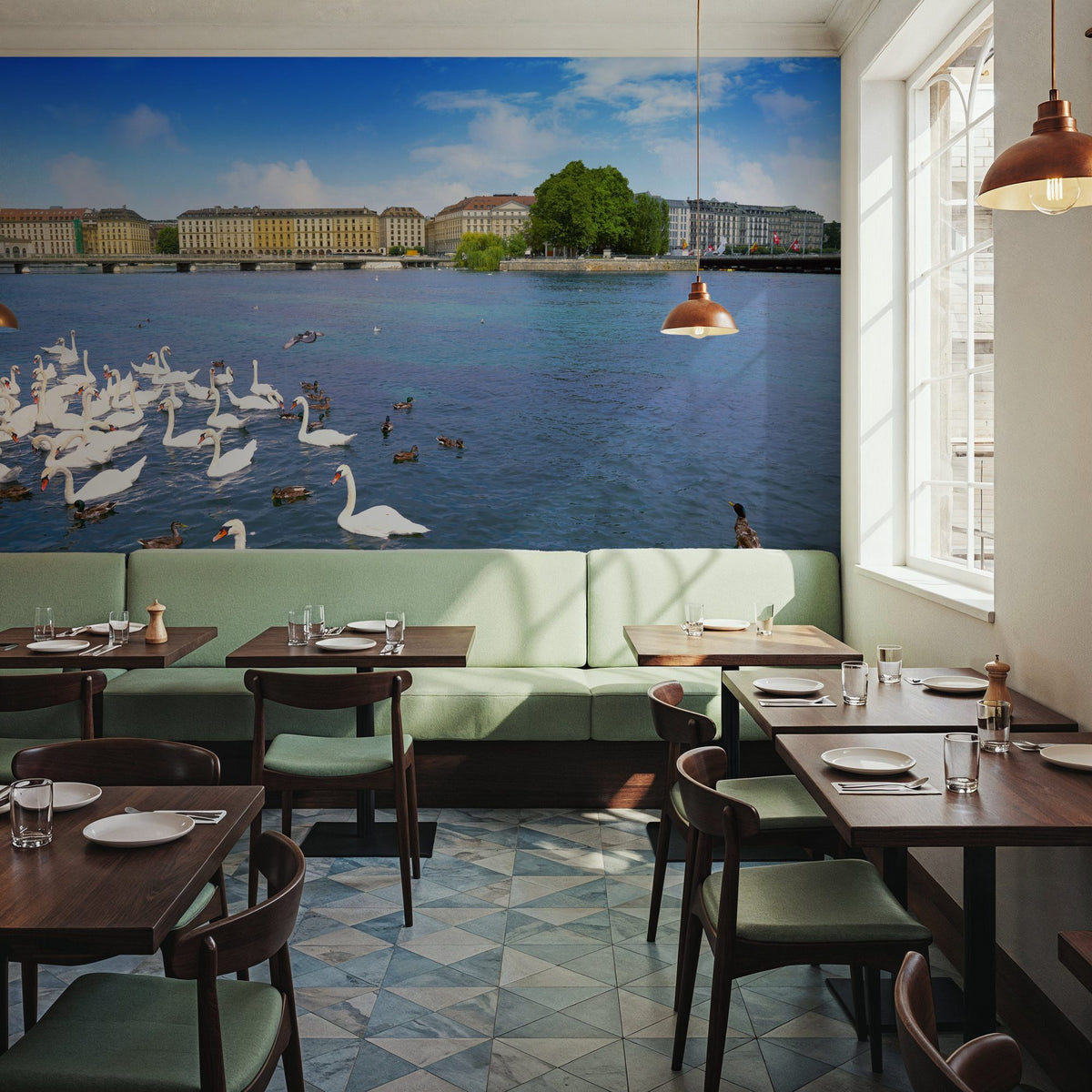 Riverside Swans Mural Wallpaper - room preview 06