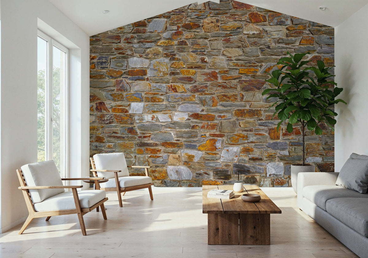 Rustic Stonework Mural Wallpaper - room preview 06