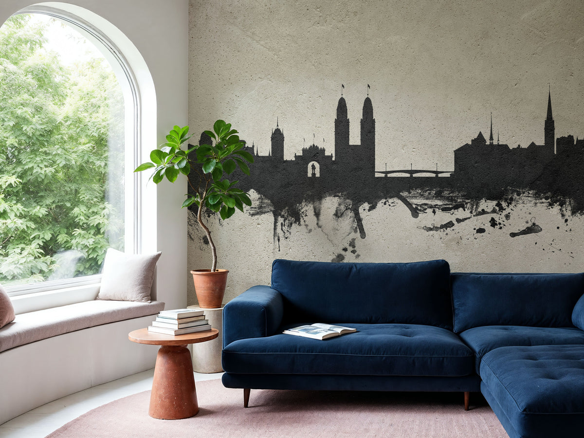 Zurich Switzerland Skyline Concrete Mural Wallpaper - room preview 06