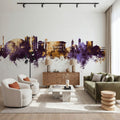 Cedar Falls Iowa Skyline Purple & Gold Mural Wallpaper - room preview 06