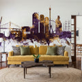 Gothenburg Skyline Purple & Gold Mural Wallpaper - room preview 06