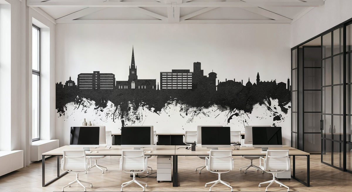 Solihull England Skyline Black & White Mural Wallpaper - room preview 06
