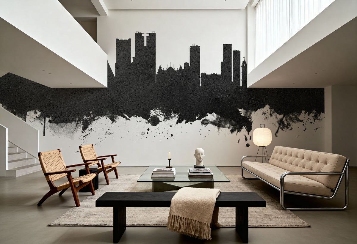 Rio De Janeiro Brazil Skyline Black & White Mural Wallpaper - room preview 06
