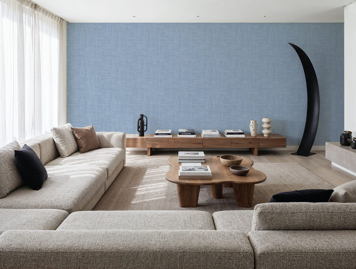 Mottled Linen Effect, Sky Blue Mural Wallpaper - Blue Tone - room preview 06