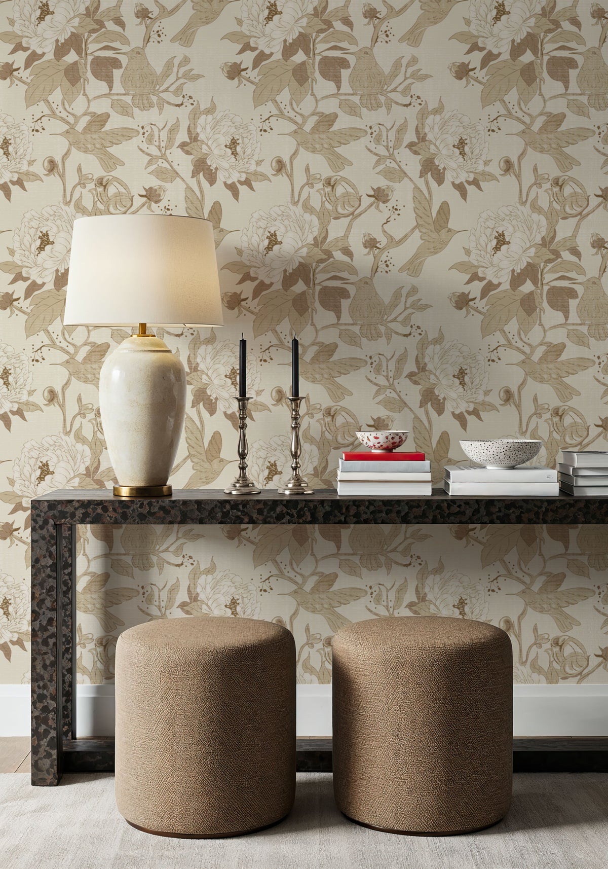 Peony Toile, Beige Mural Wallpaper - room preview 06