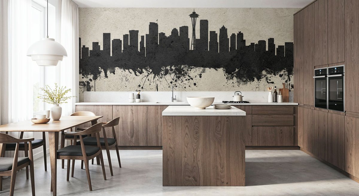 Seattle Skyline Concrete Mural Wallpaper - room preview 06